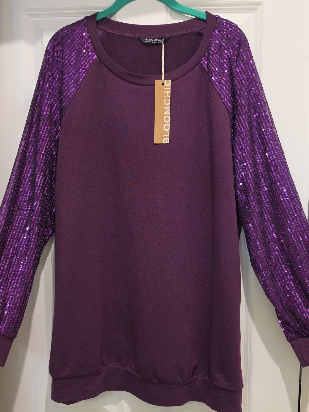 NEW BloomChic Purple Sequin Sleeve Women's Knit Tunic 2x